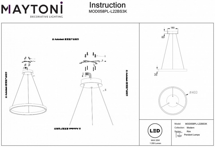 Подвесной светильник Maytoni Rim MOD058PL-L22BS3K